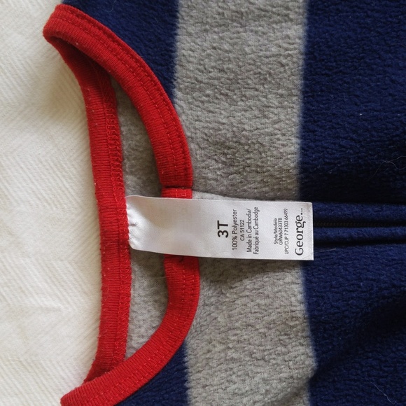 george striped fleece zipper footie sleeper pajamas 3T toddler boys - Picture 2 of 7